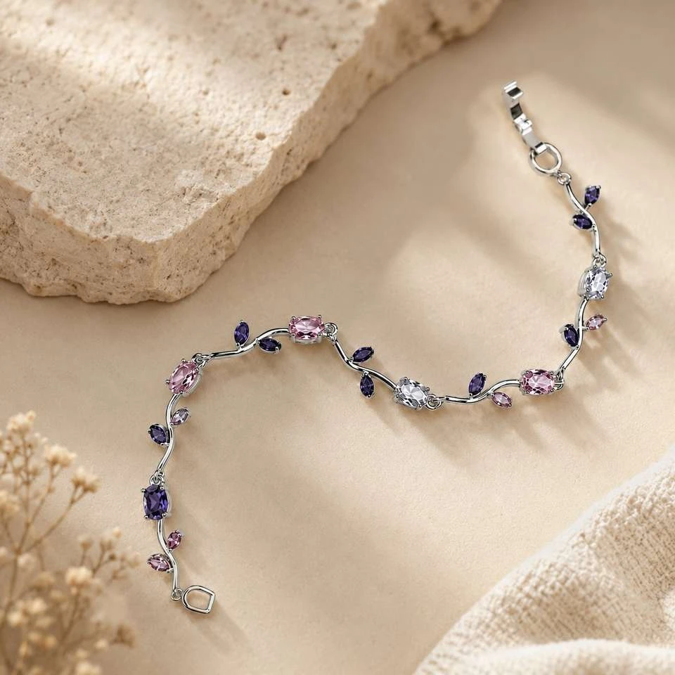 Style Kraft bracelet features a silver-plated design adorned with multi-colored tulip-shaped gems