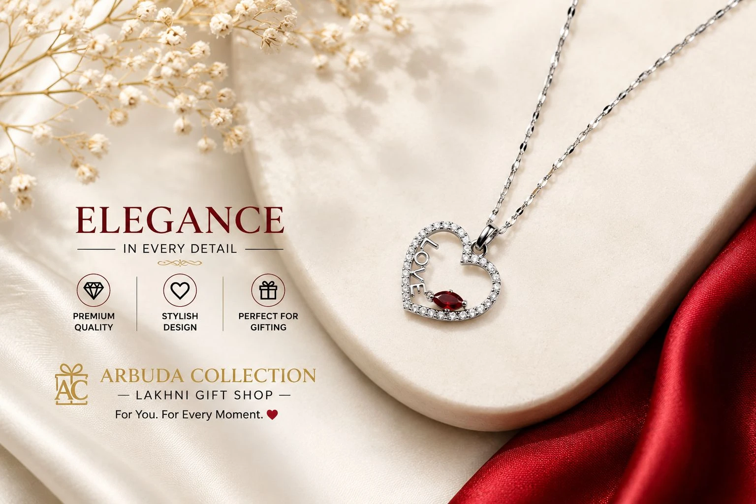 silver-plated necklace features a zircon-studded heart pendant