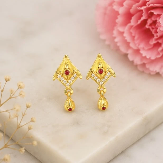 Gold plated brass triangle drop earrings