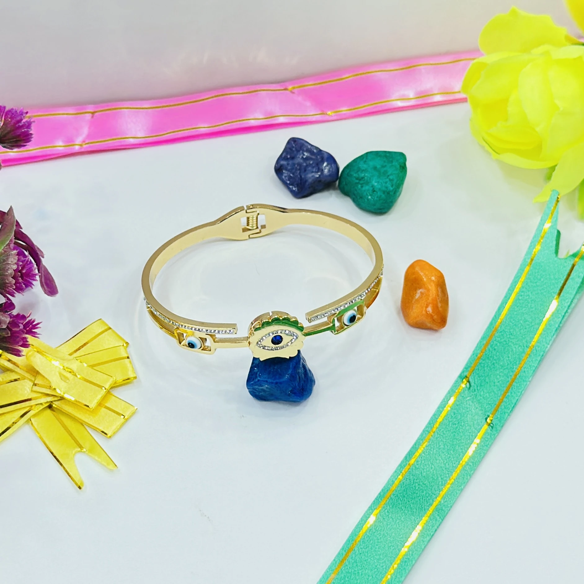 gold-plated evil eye bangle bracelet from Karatcart.