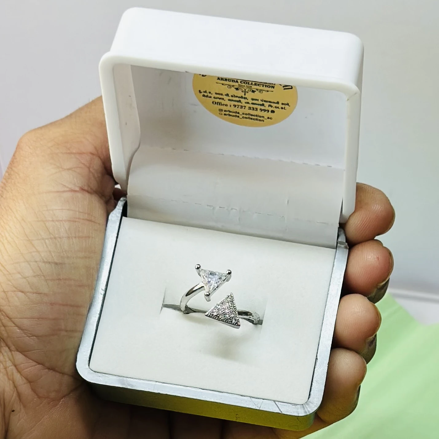 sterling silver clear cubic zirconia triangle stacking ring set.