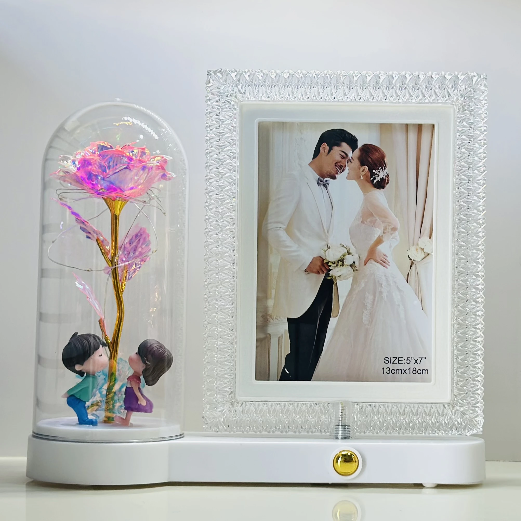 Romantic LED Rose Dome Lamp with Kissing Couple
