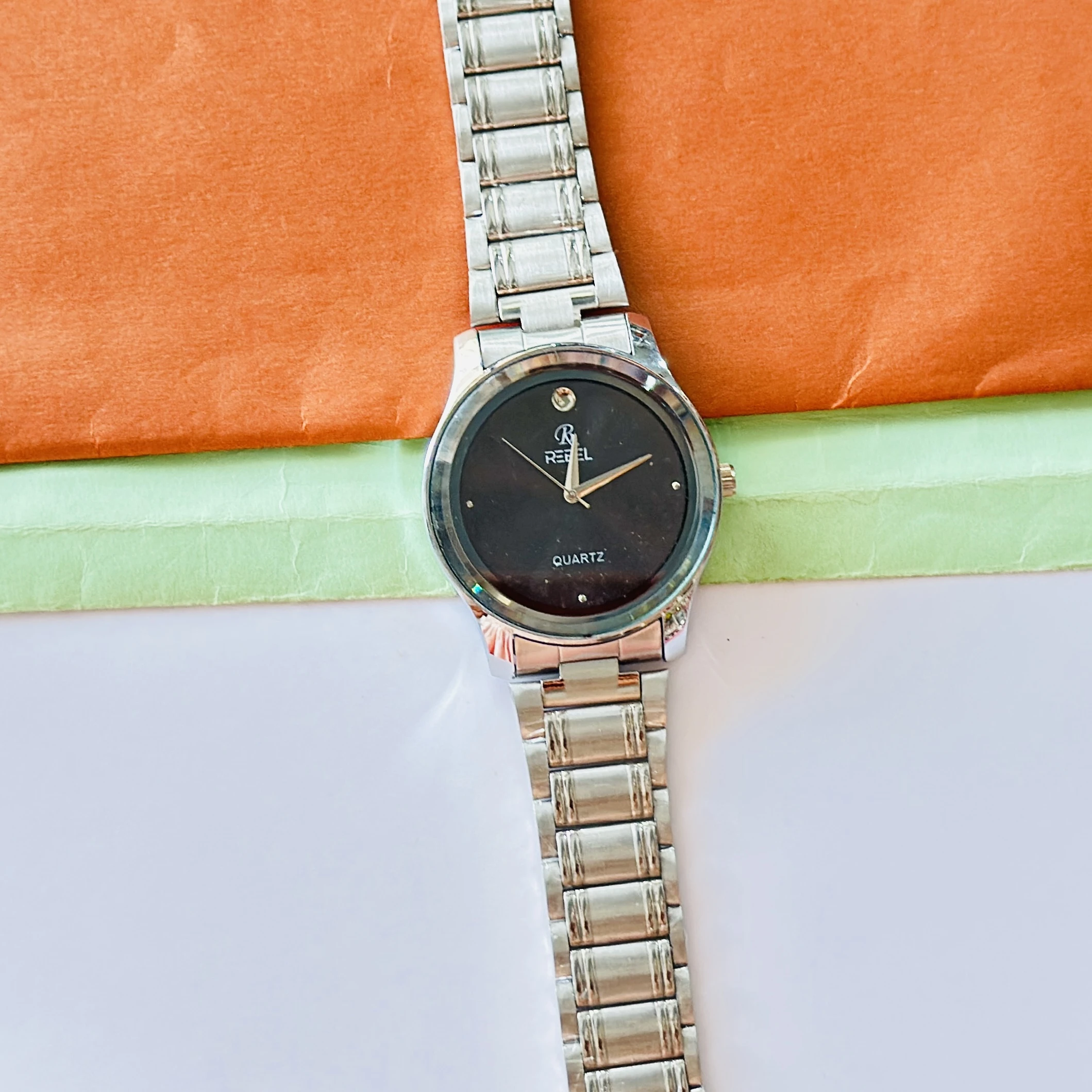 Time Track Men's Brass Silver Wrist Watch