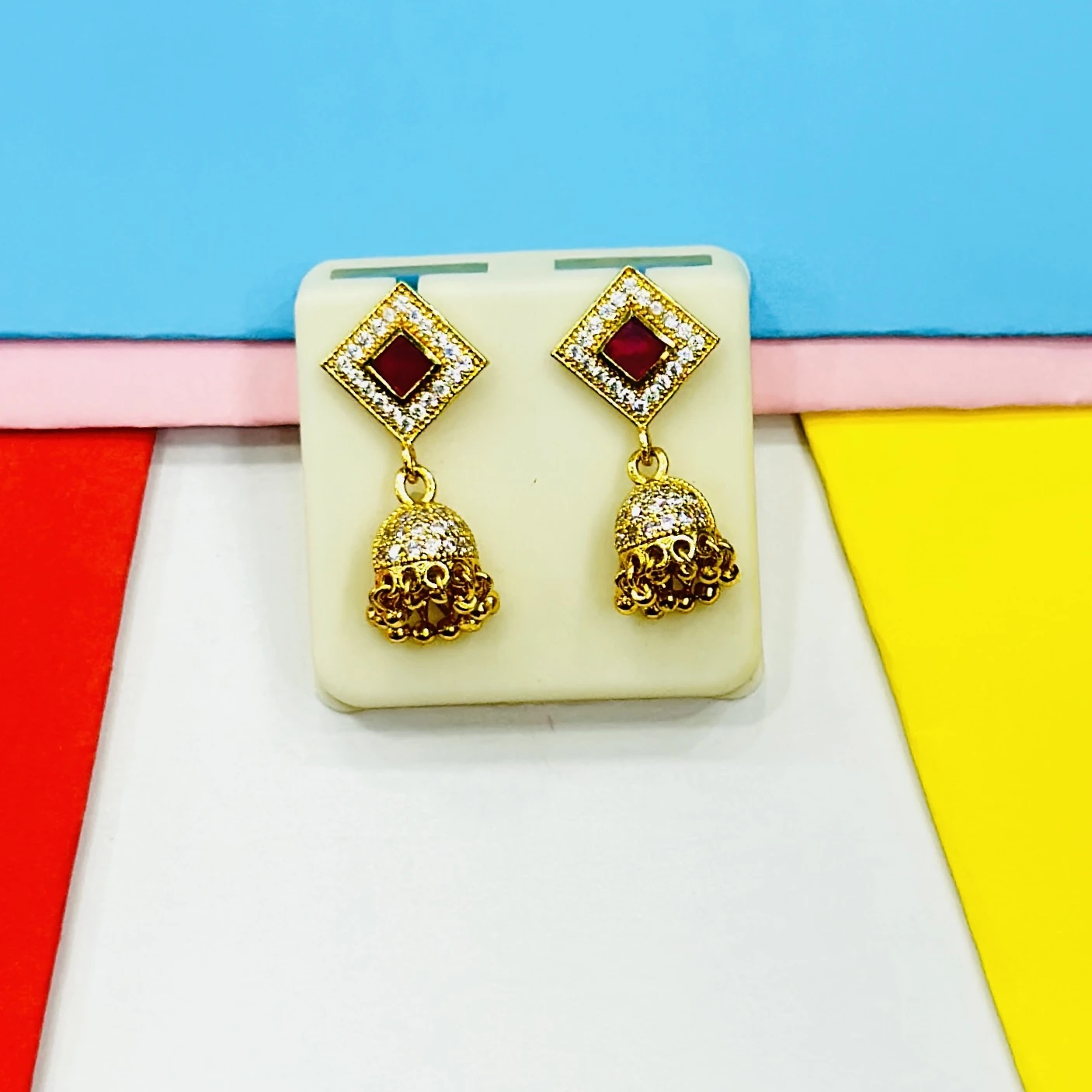 Gold plated brass jhumka earrings