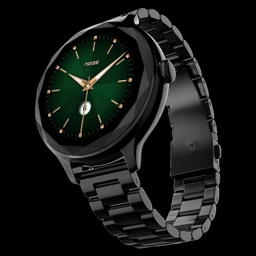 NoiseFit Grace women's smartwatch, featuring a 1.1-inch AMOLED display and a metallic finish.