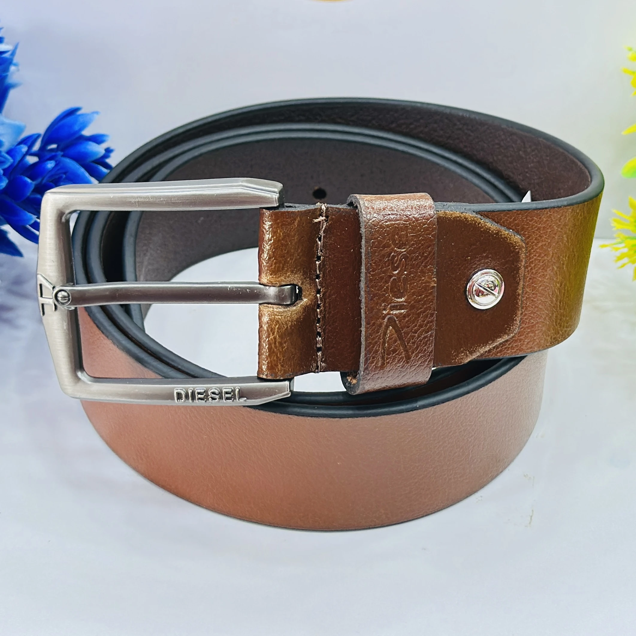Brown leather belt from Diesel.
