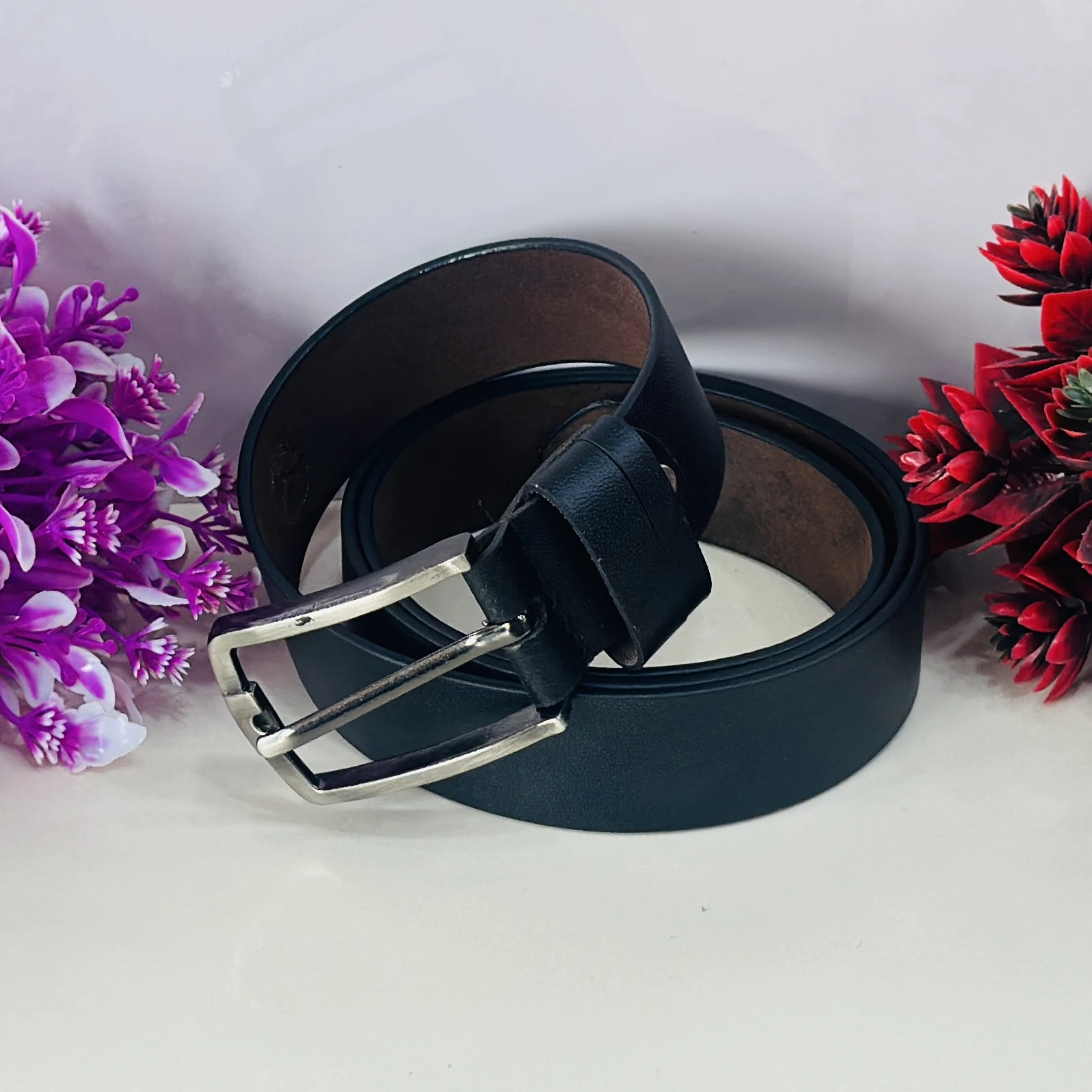 Black genuine leather reversible belt