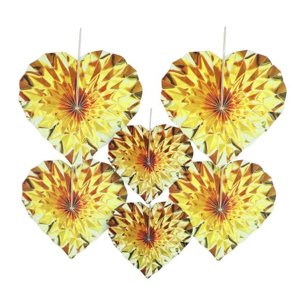 package of golden heart-shaped decorative paper fans