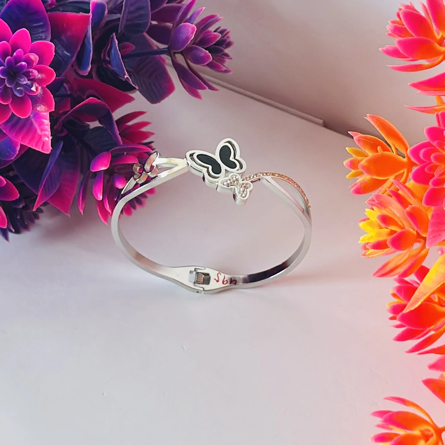 Silver -tone butterfly charm bangle bracelet