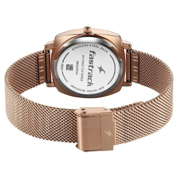 Fastrack Stunners X Quartz Analog Rose Gold Dial Stainless Steel Strap Watch For Girls Model no ..68043WM01