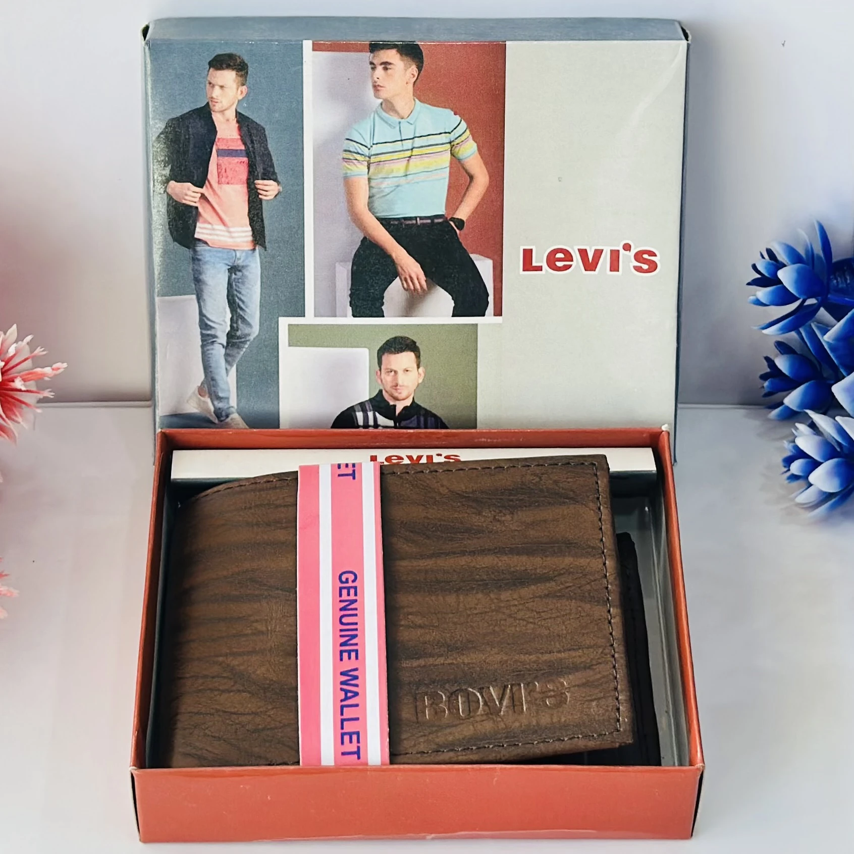 LEVI'S Men Casual Blue Genuine Leather, Denim Wallet