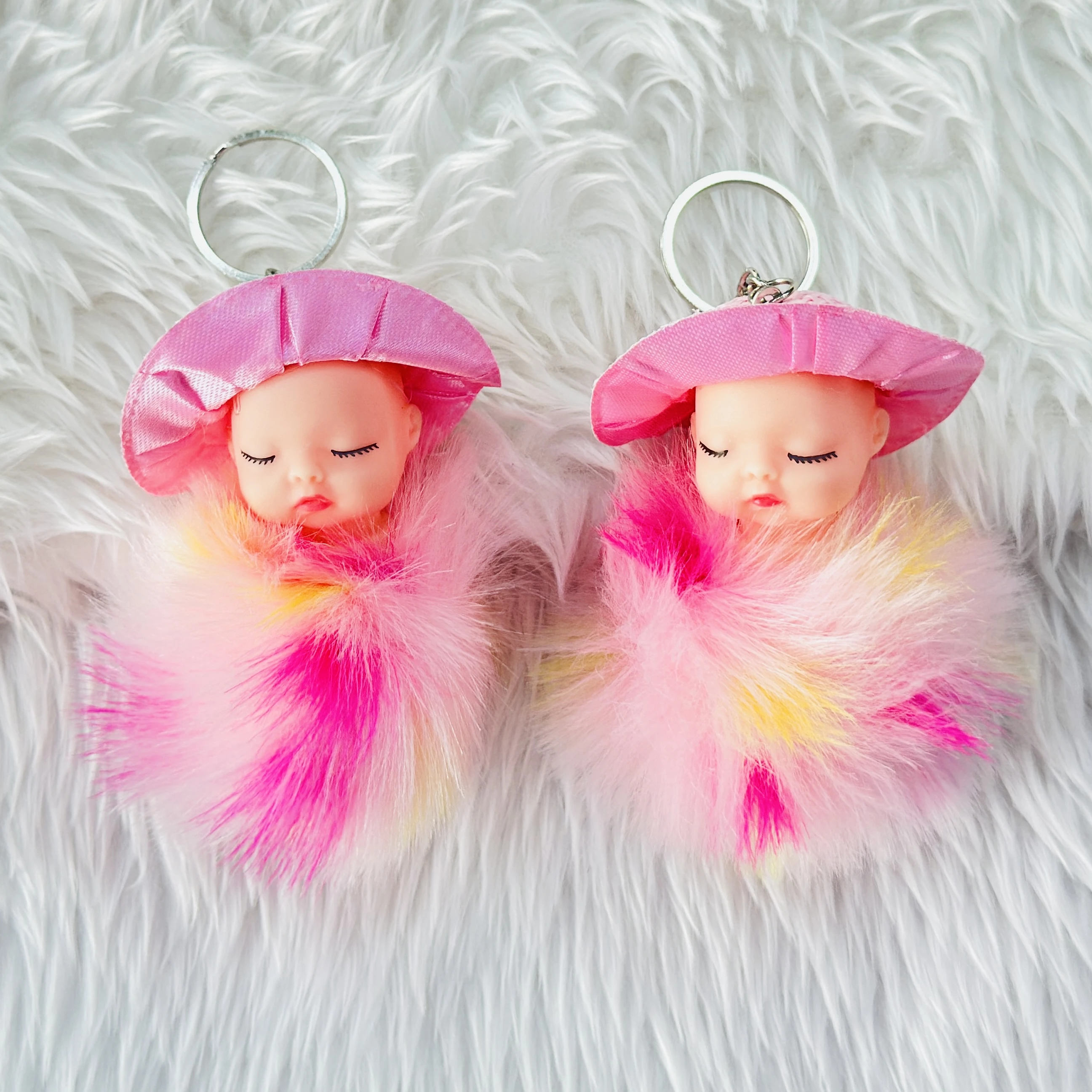 Cute Sleeping Baby Angel Fur Doll Keychain
