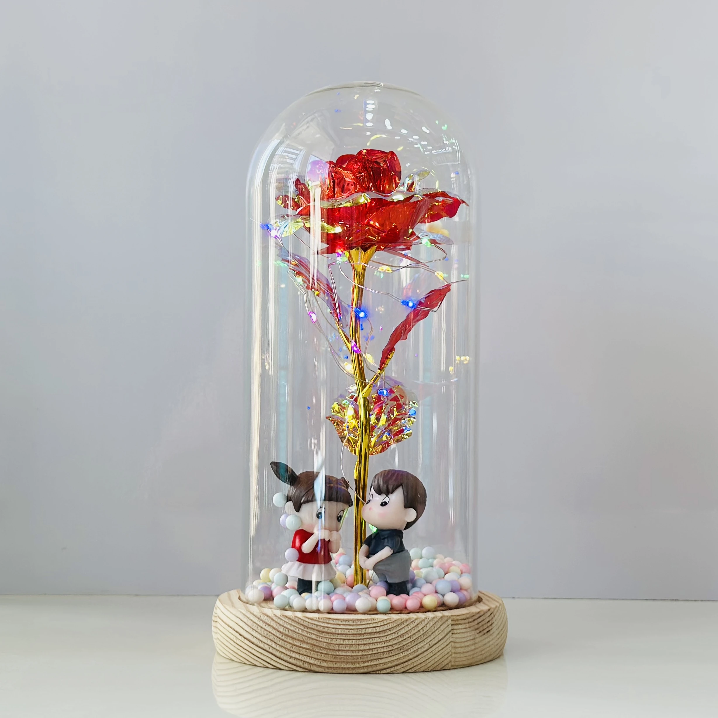 Rose in a glass dome with LED lights(SKU-020KZK)
