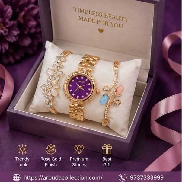 Ladies Analog Watch & Bracelet Combo