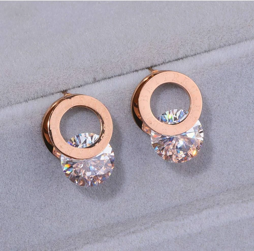 cubic zirconia rose gold titanium stud earrings.