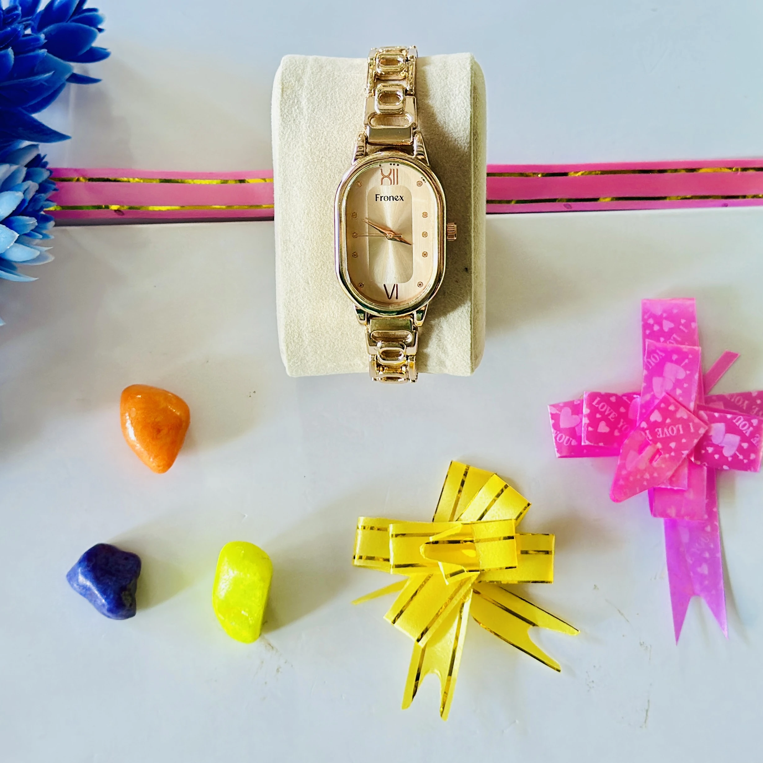 Rose gold-plated analogue watch