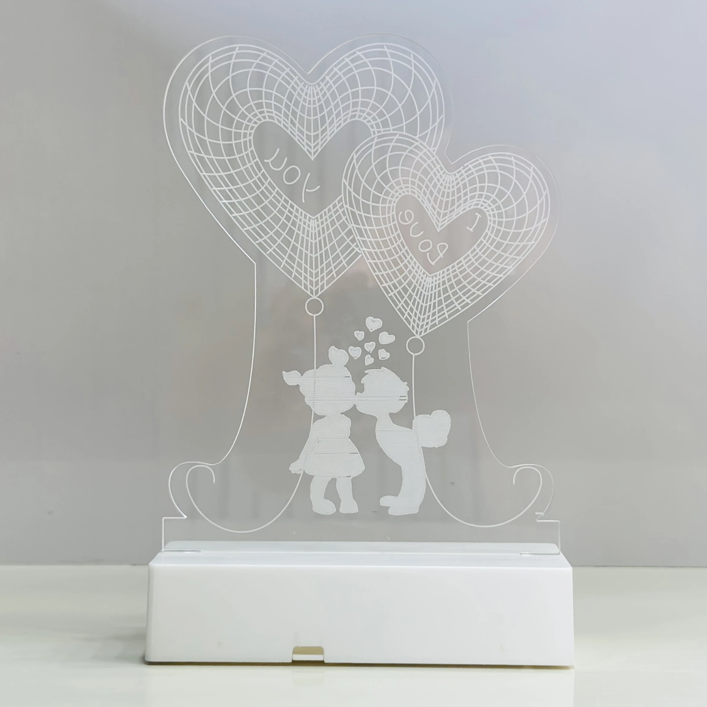 3D illusion LED night lamp with a "Heart Couple" design.(SKU-T1H4WF)