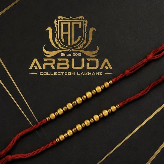 handcrafted red Rakhi featuring brass beads from Arbuda Collection Lakhani.