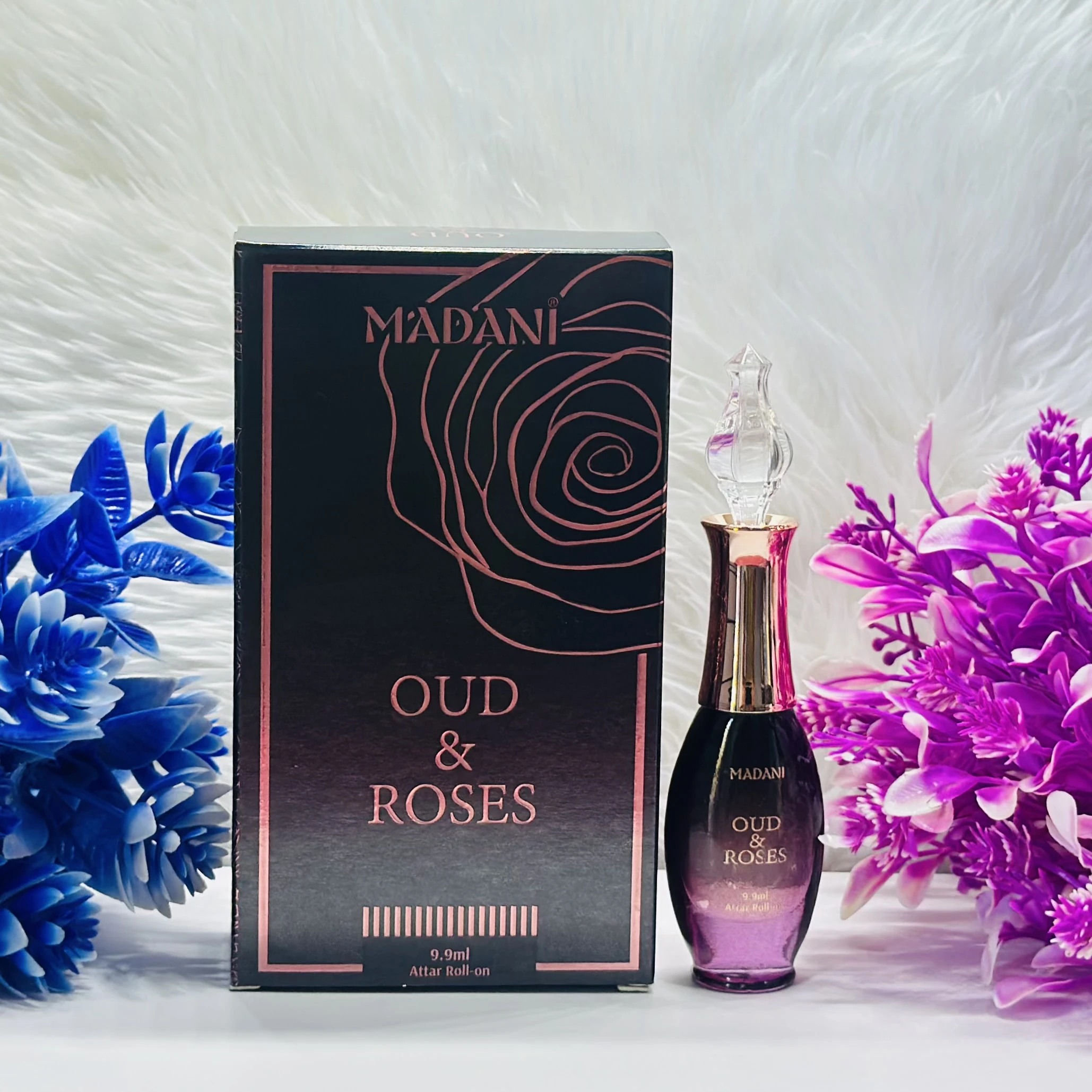 Madani Oud & Roses attar roll-on in the 9.9ml size.