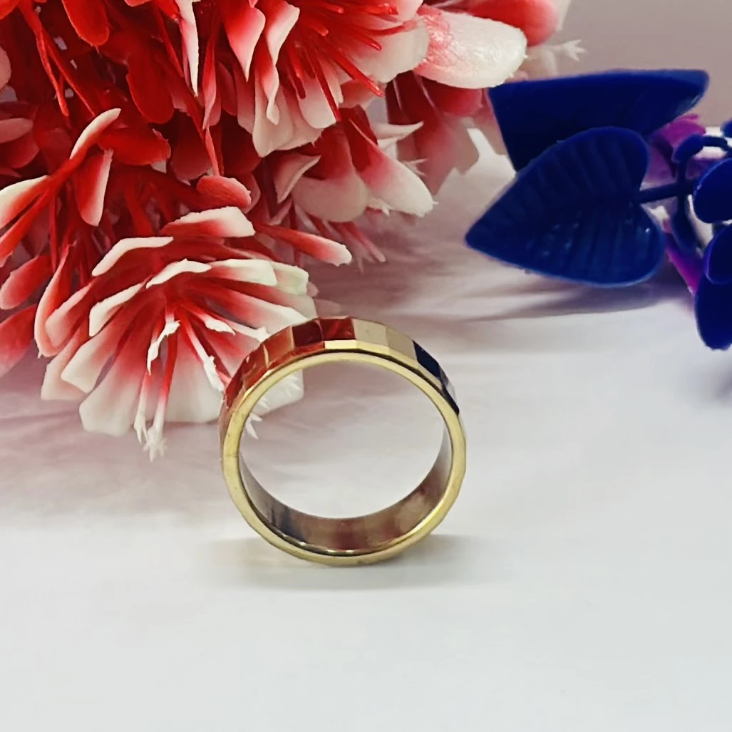 gold-plated highly polished tungsten carbide faceted band ring.