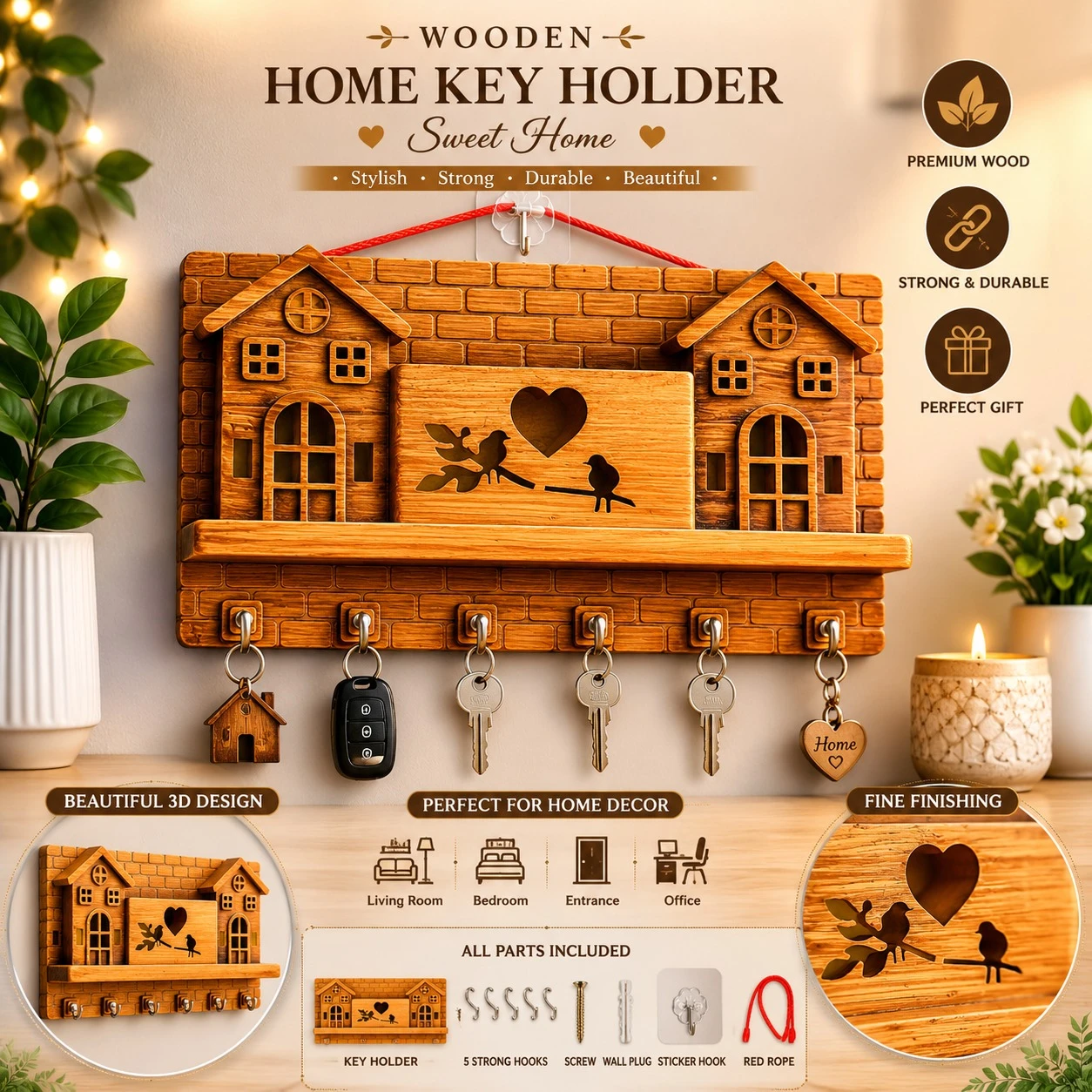 Wooden key holder (SKU-D5AHEK)