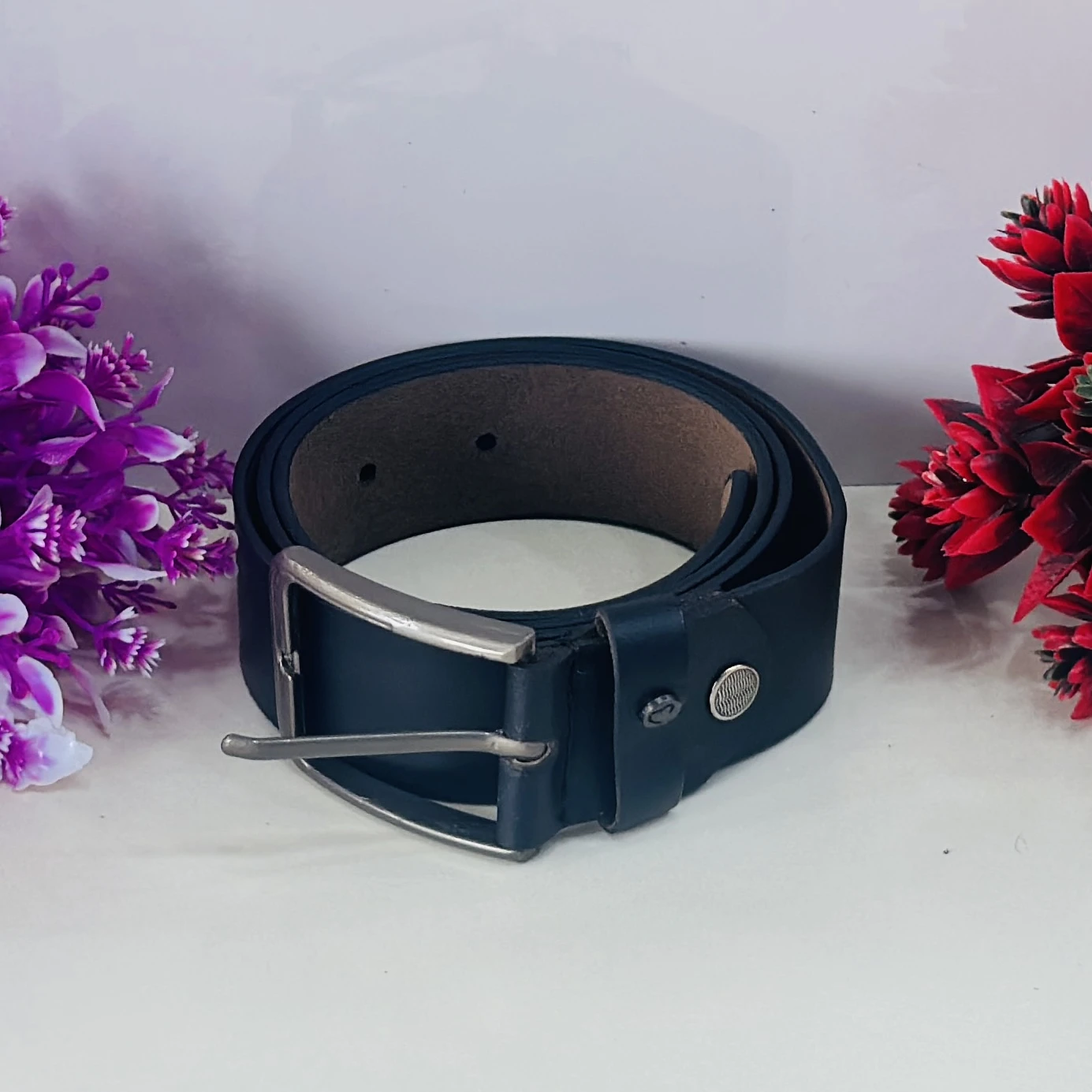 Black genuine leather belt