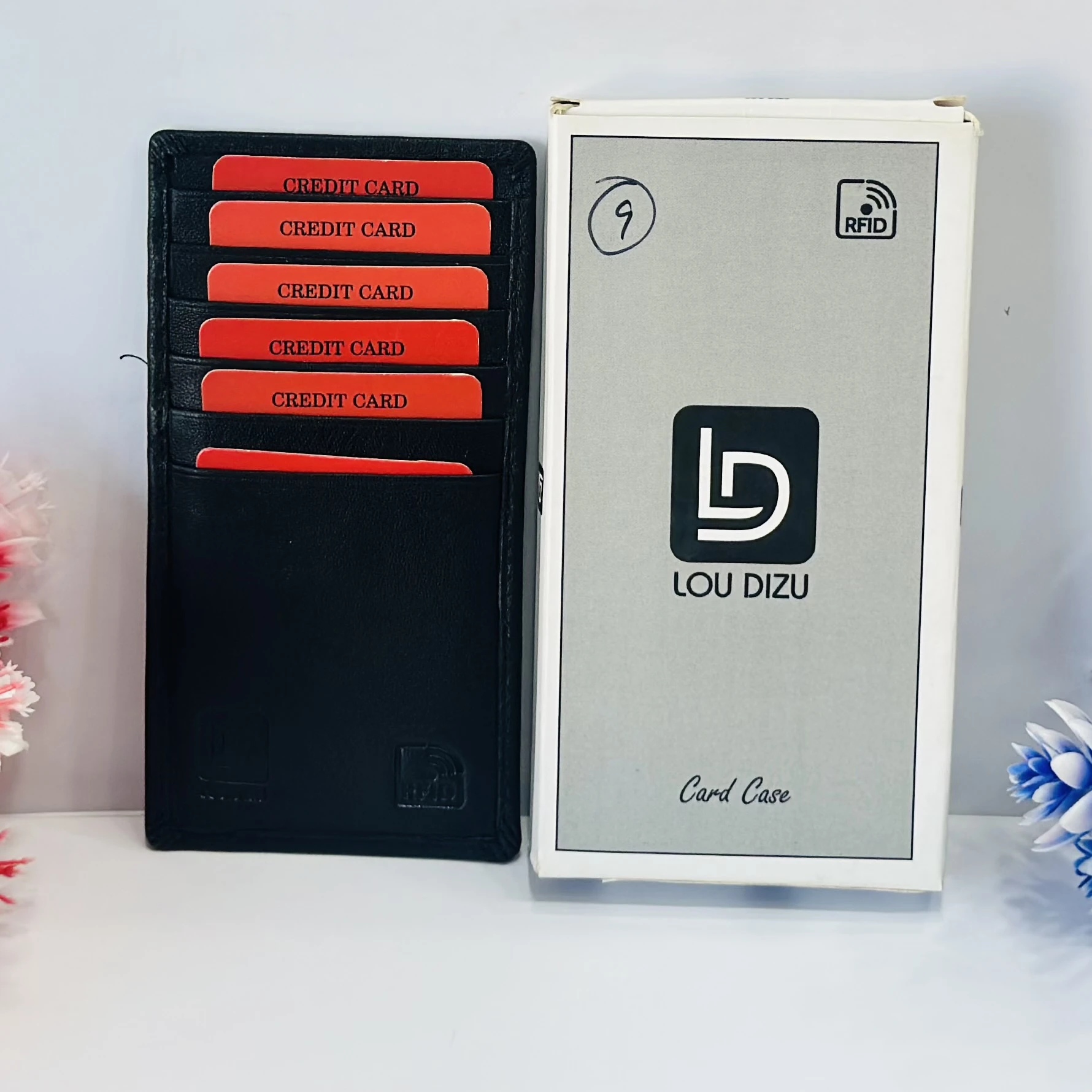 black Lou Dizu Genuine Leather RFID-blocking card holder.