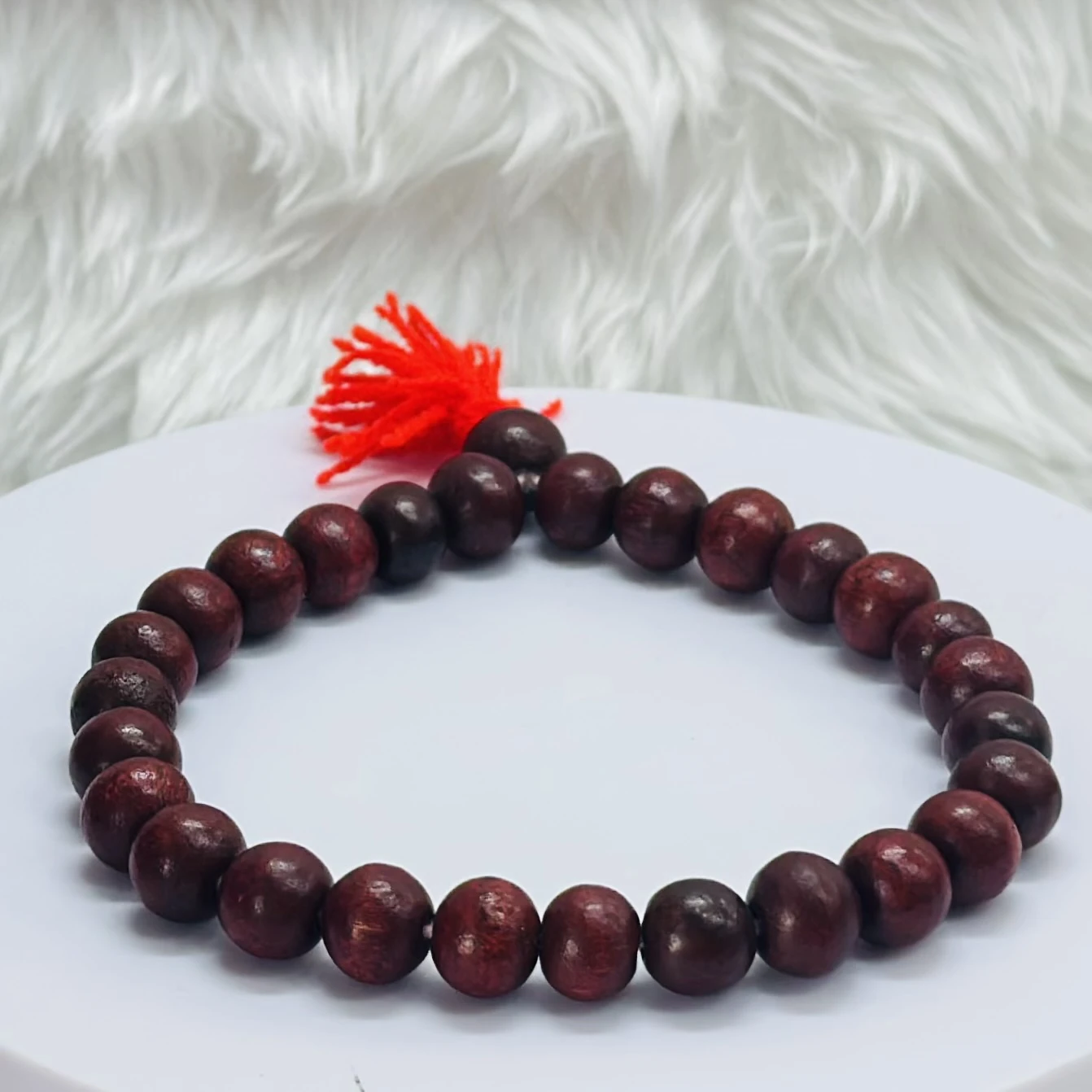 Natural red sandalwood (Lal Chandan) stretchable beaded bracelet.