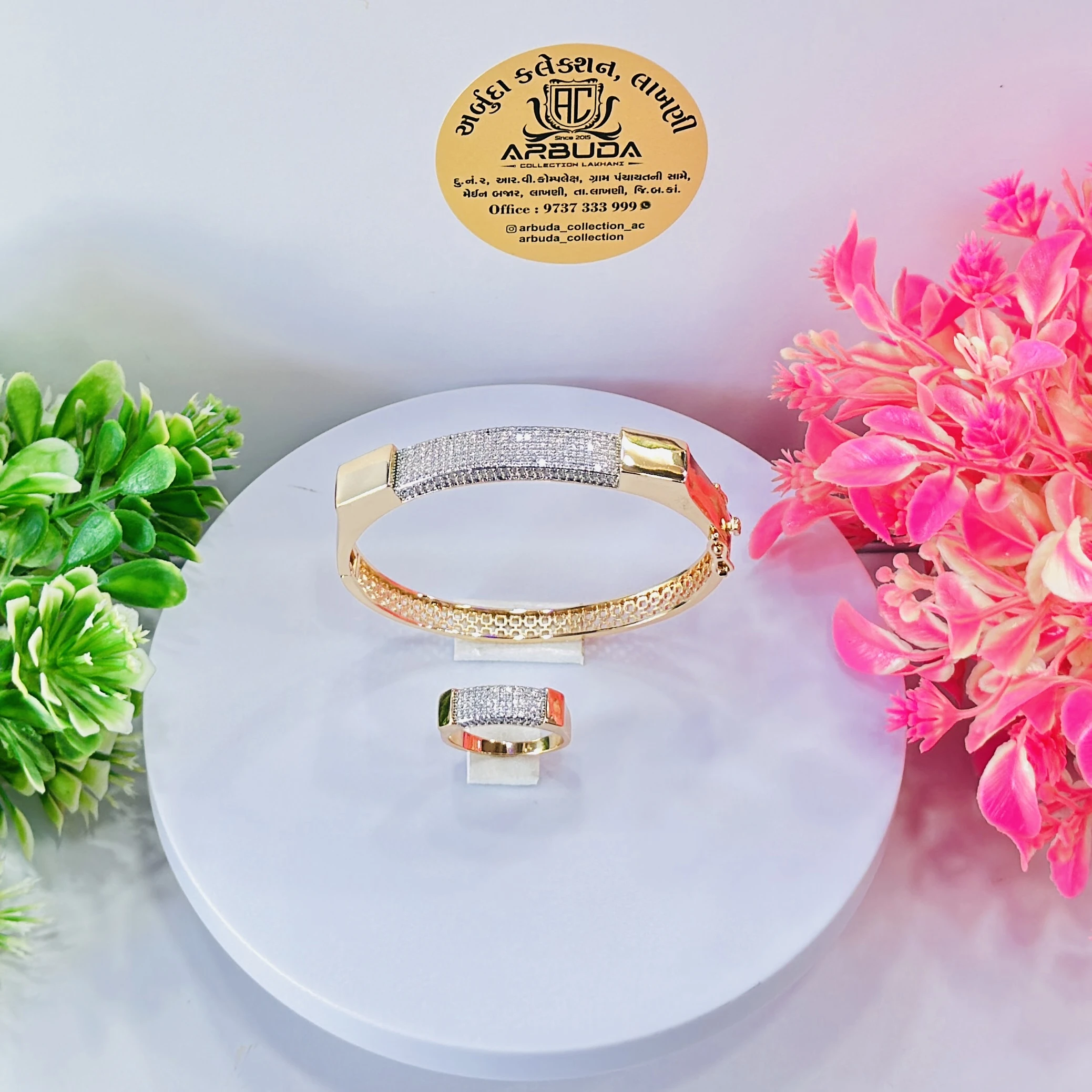 Gold toned Kada  and ring set