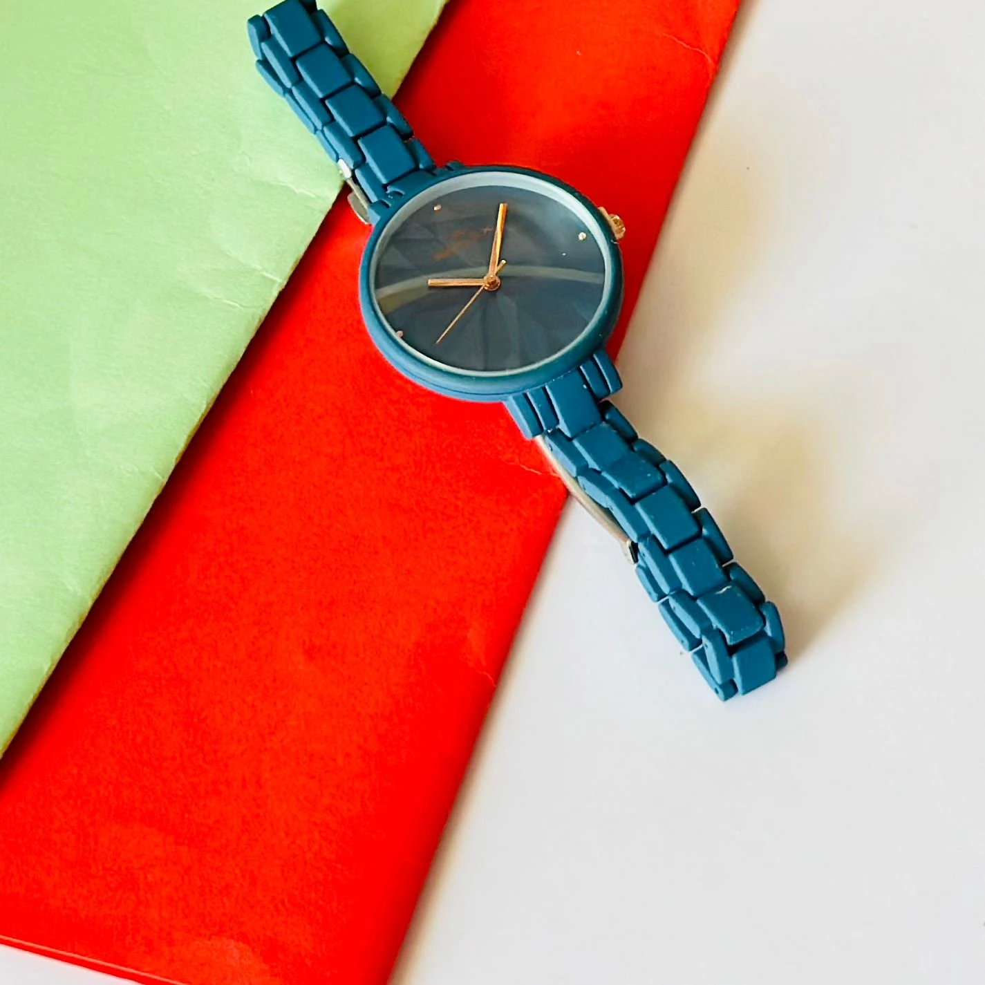 Armani Exchange AX5175 women's analog watch with a blue dial and stainless steel strap