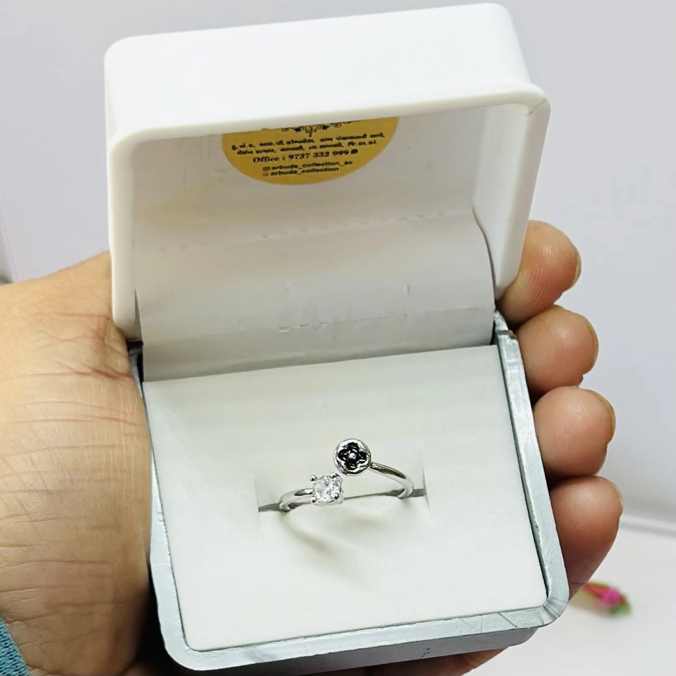 Foggmart American Diamond Latest Design Adjustable Flower Hand Ring for Women.