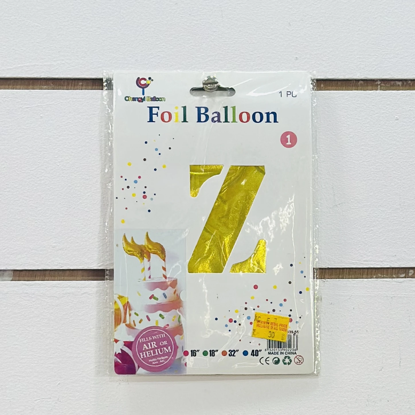 gold foil letter "Z” balloon