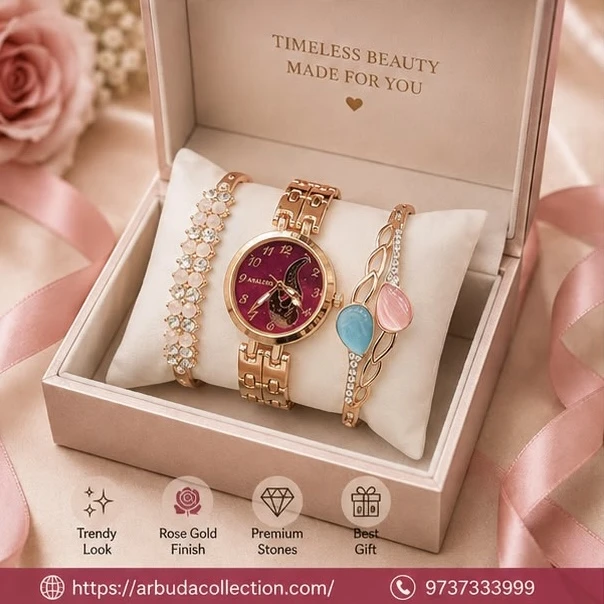Ladies Analog Watch & Bracelet Combo