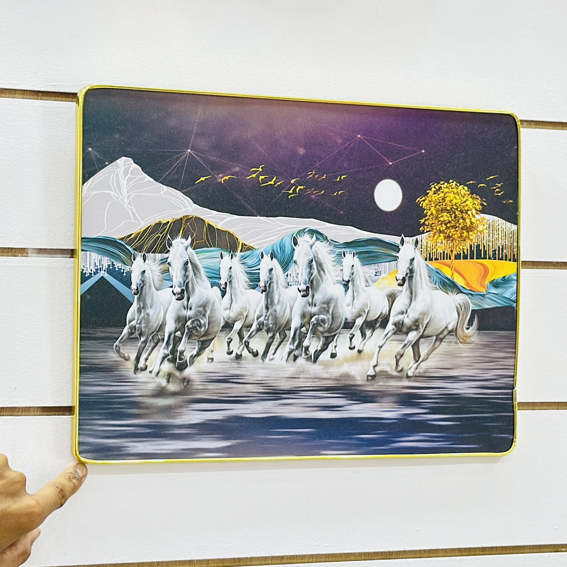 Shubh Sanket Vastu 7 Horse Running Textured Home Decorative Painting. …..:YB583B