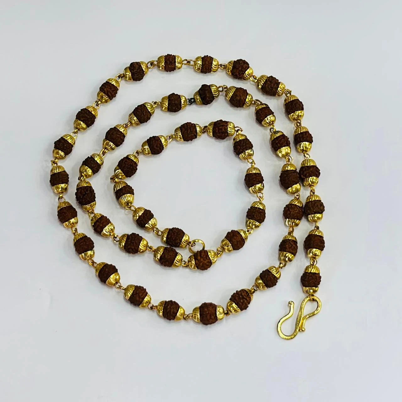 Golden Flower Brown Rudraksha Mala