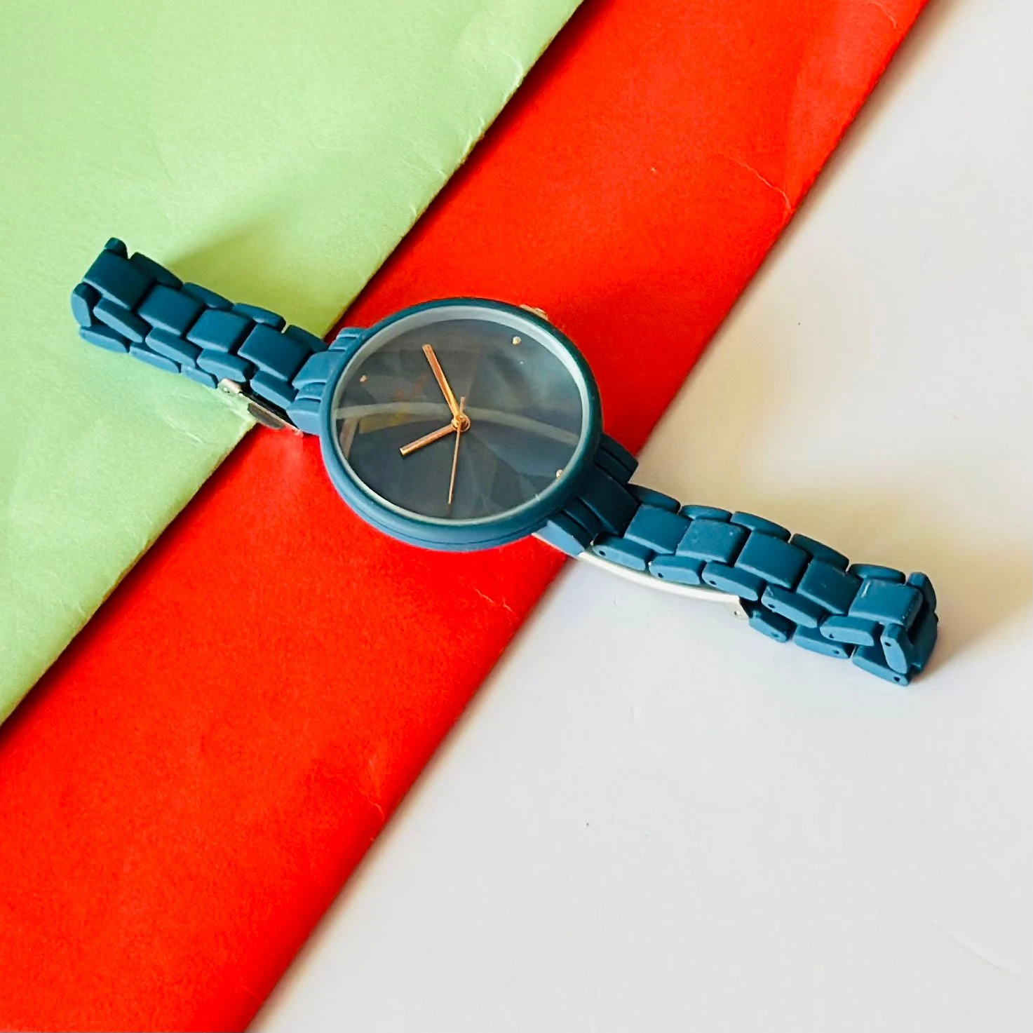 Armani Exchange AX5175 women's analog watch with a blue dial and stainless steel strap