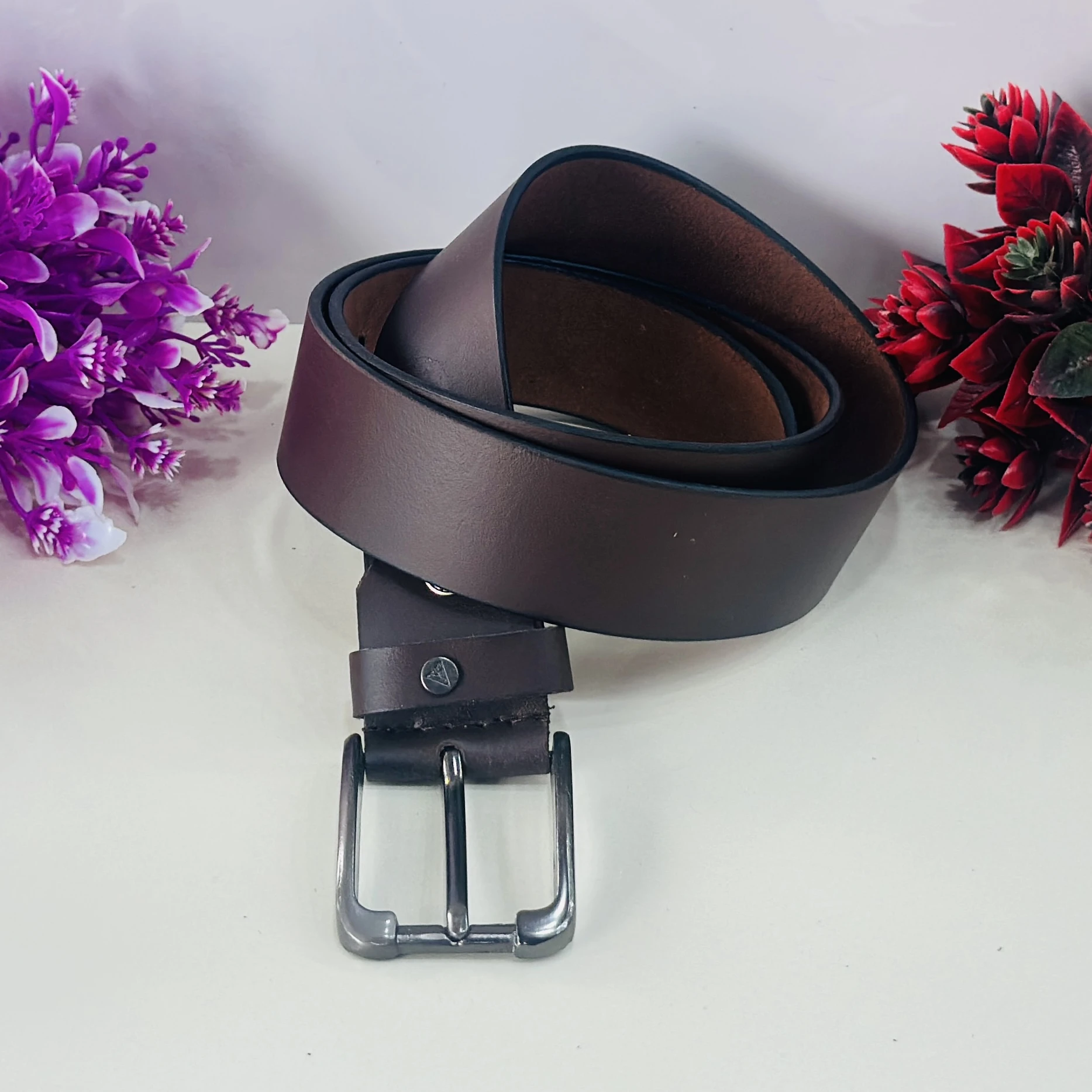 Brown genuine leather belt