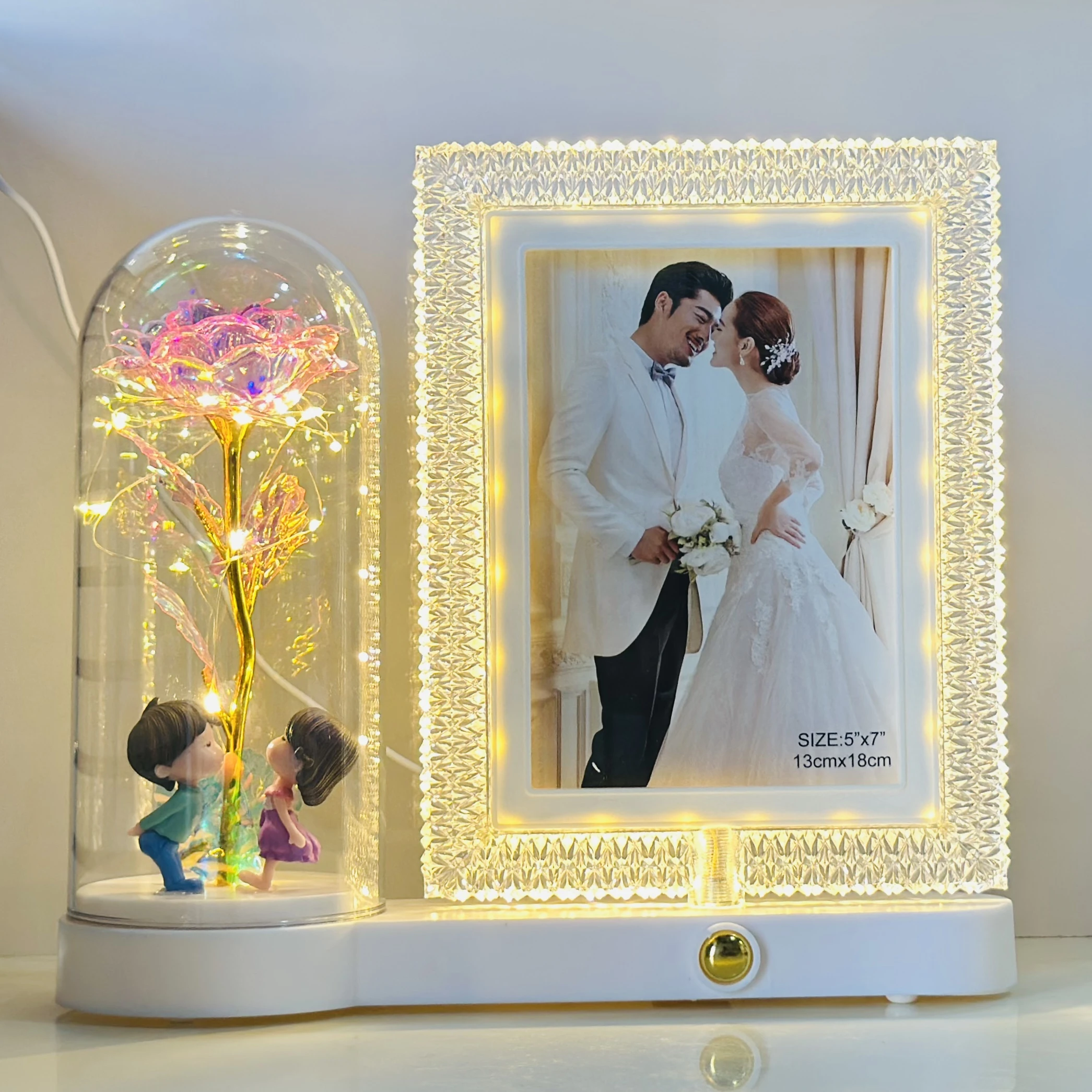 Romantic LED Rose Dome Lamp with Kissing Couple