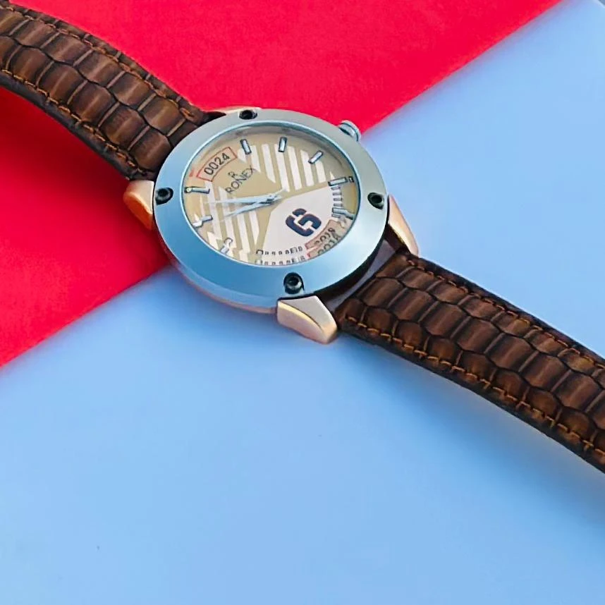 Brown Leather white Dial Analog Watch