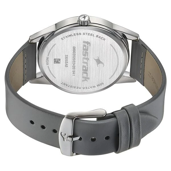 Fastrack Stunners Quartz Analog Grey Dial Grey Leather Strap Watch For Guys  Model No….3305SL02