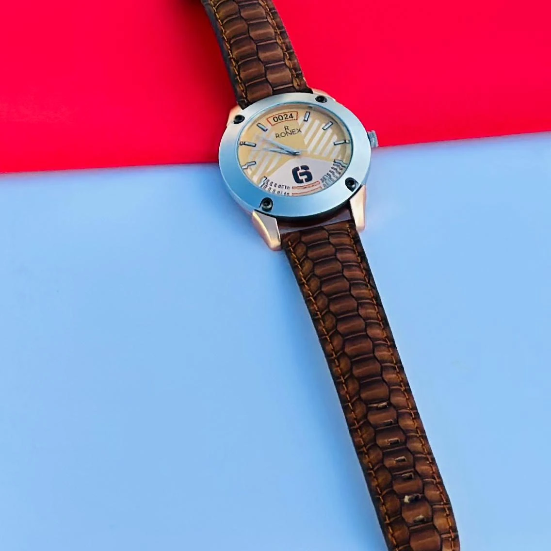 Brown Leather white Dial Analog Watch