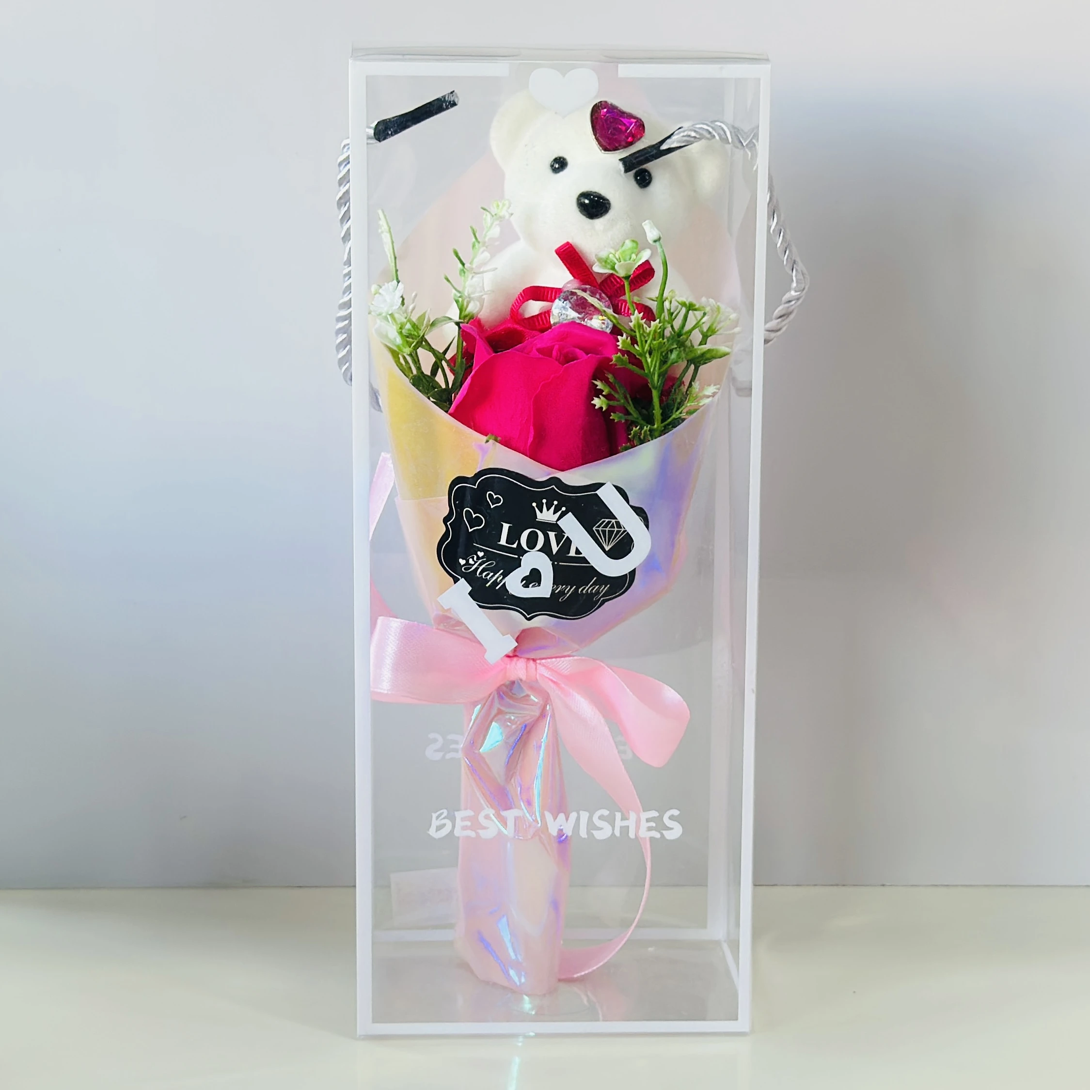 Rose love with cute bear and gift box