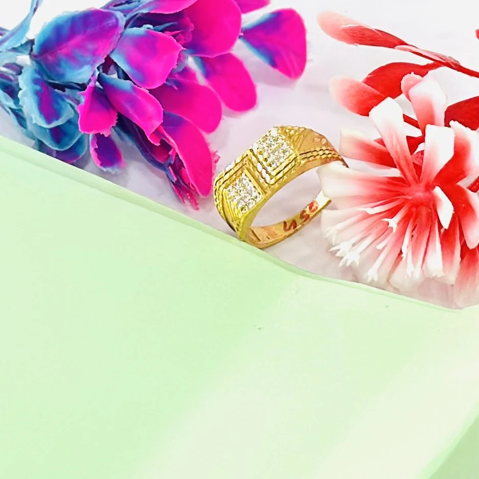 gold-plated, cubic zirconia-studded brass ring for men.