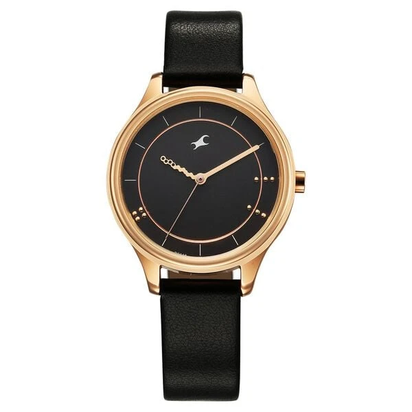 Fastrack Stunners Quartz Analog Black Dial Black Leather Strap Watch For Girls Model no.6296WL01