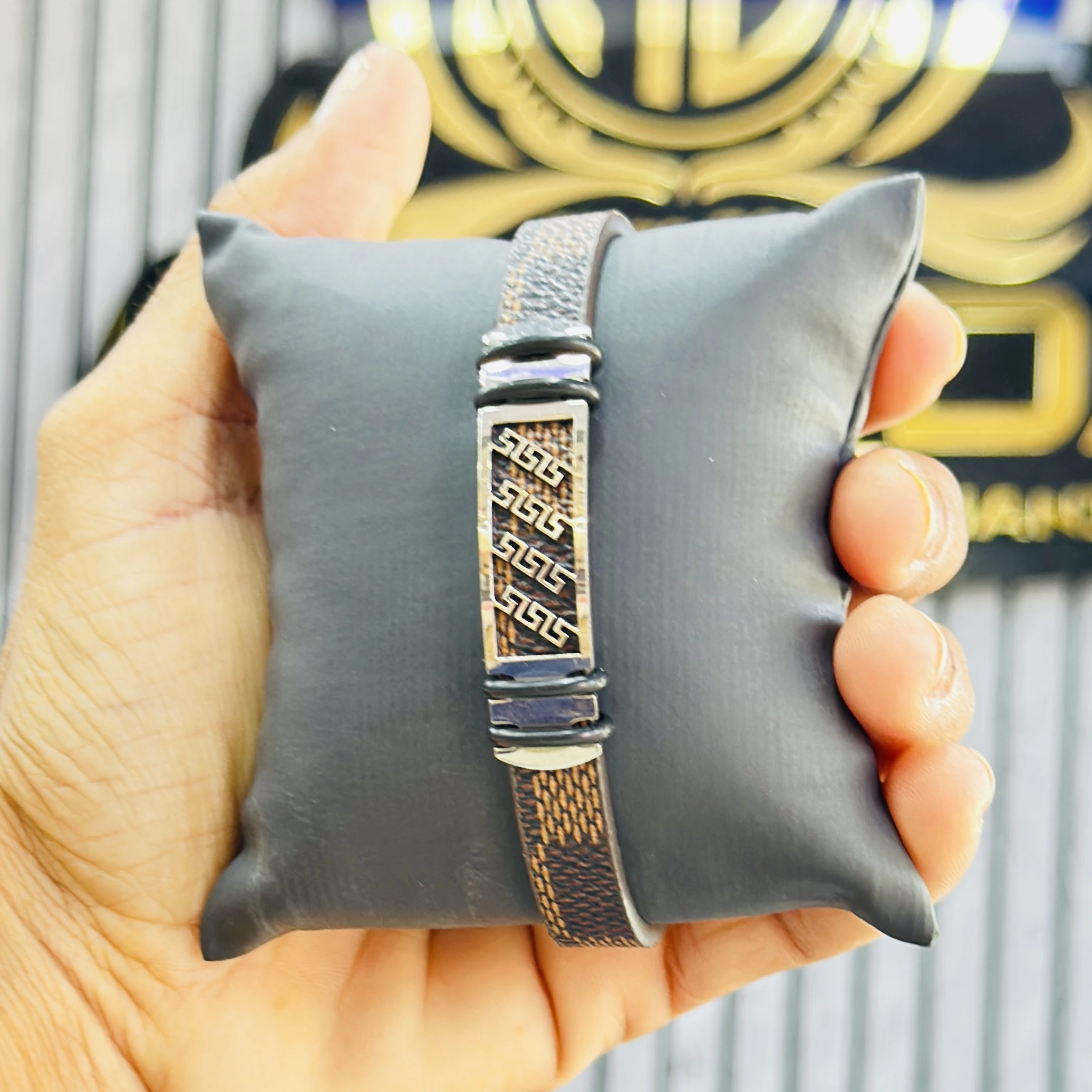 men's stainless steel leather bracelet