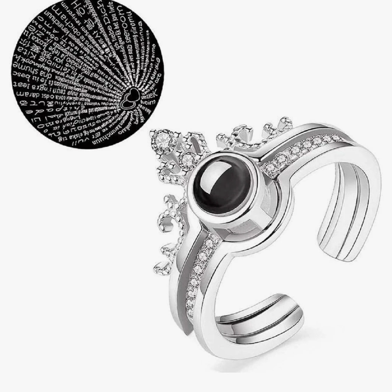 an adjustable silver-plated crown projection ring