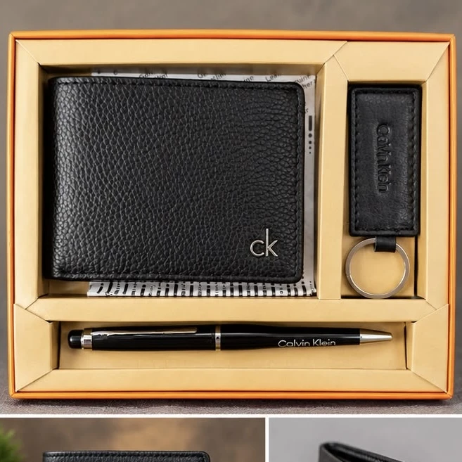 Black leather gift set