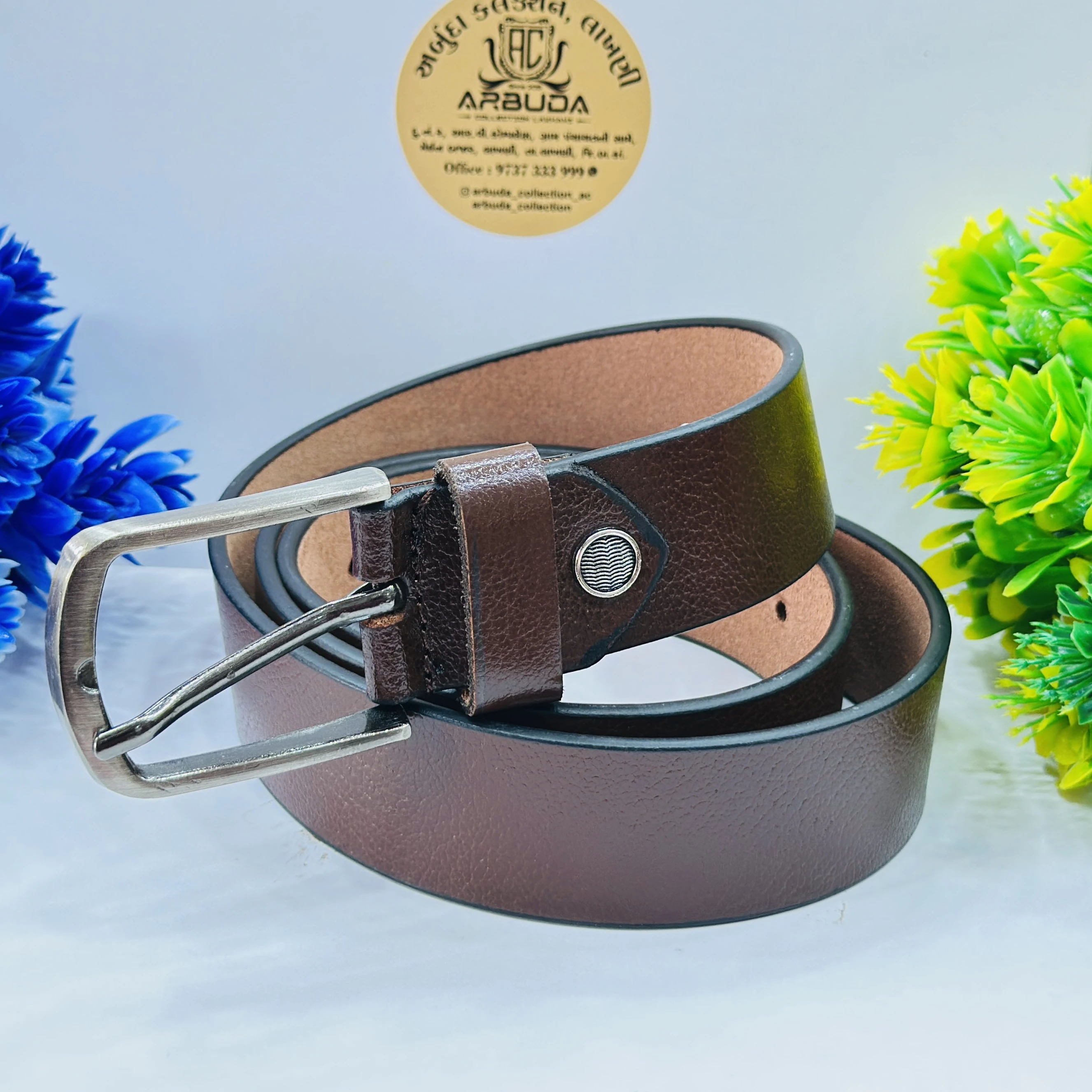 Brown leather waist belt for men