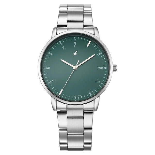 Fastrack Stunners X Quartz Analog Green Dial Stainless Steel Strap Watch For Guys