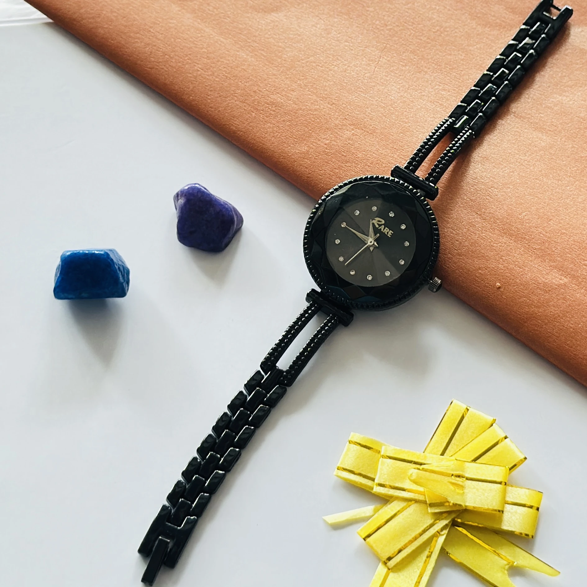 Black metal analog watch